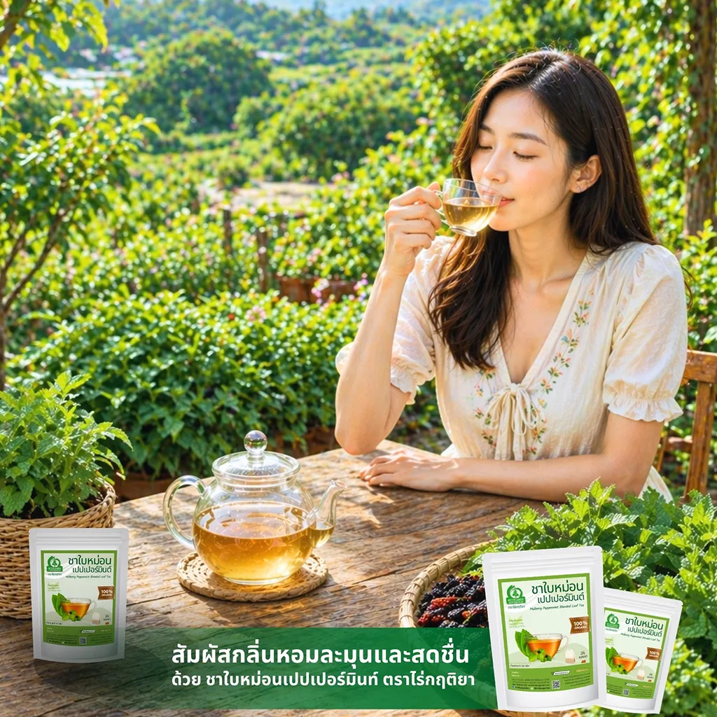 ดื่มชาใบหม่อนเปปเปอร์มิ้นท์