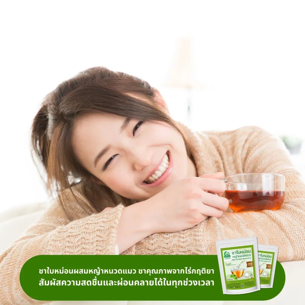 ดืมชาใบหม่อนผสมหญ้าหนวดแมว