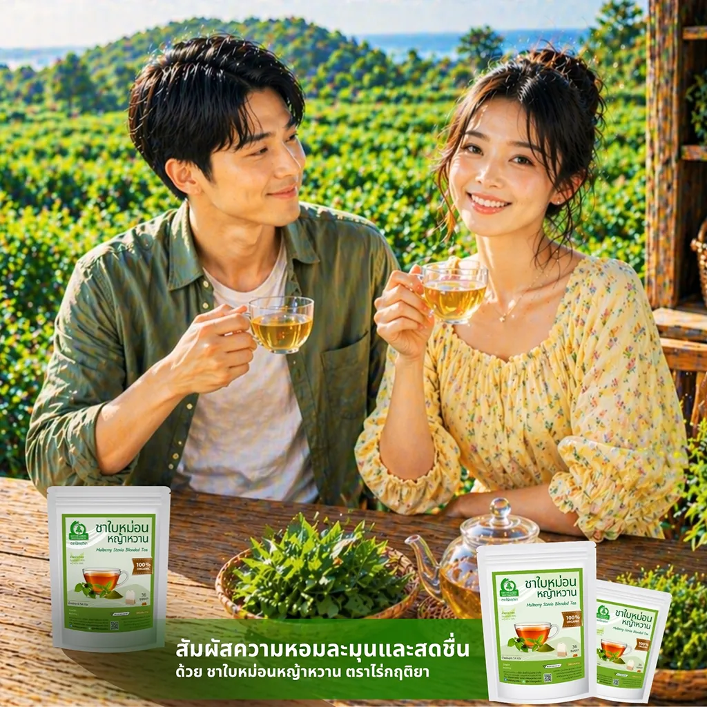 ดื่มชาใบหม่อนผสมหญ้าหวาน