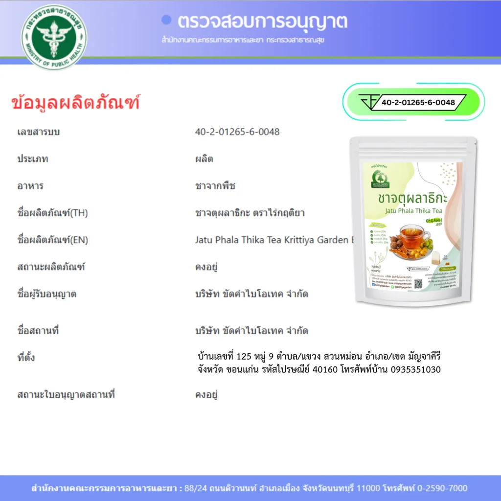 ชาจตุผลาธิกะ FDA
