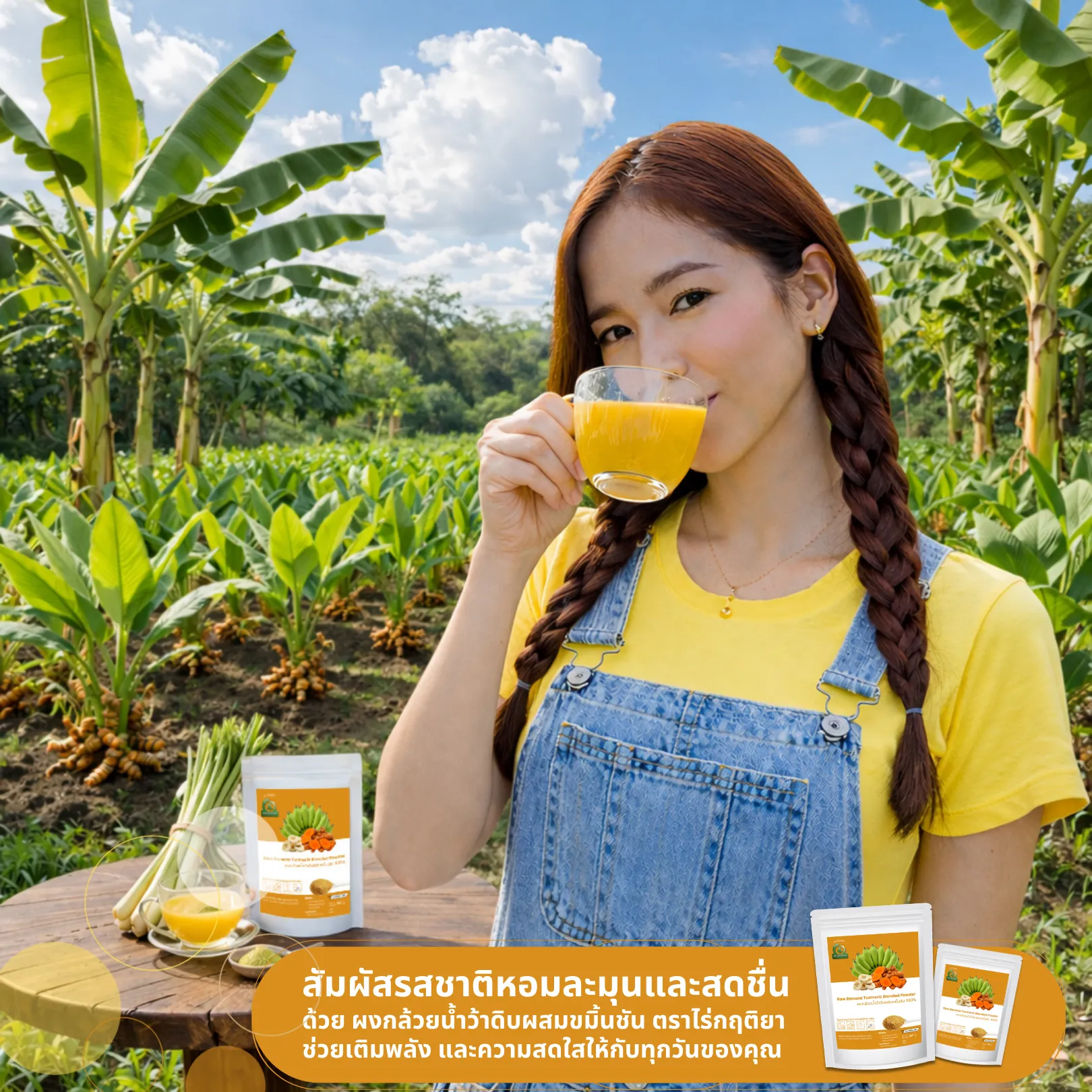 ดื่มผงกล้วยน้ำว้าดิบผสมขมิ้นชัน